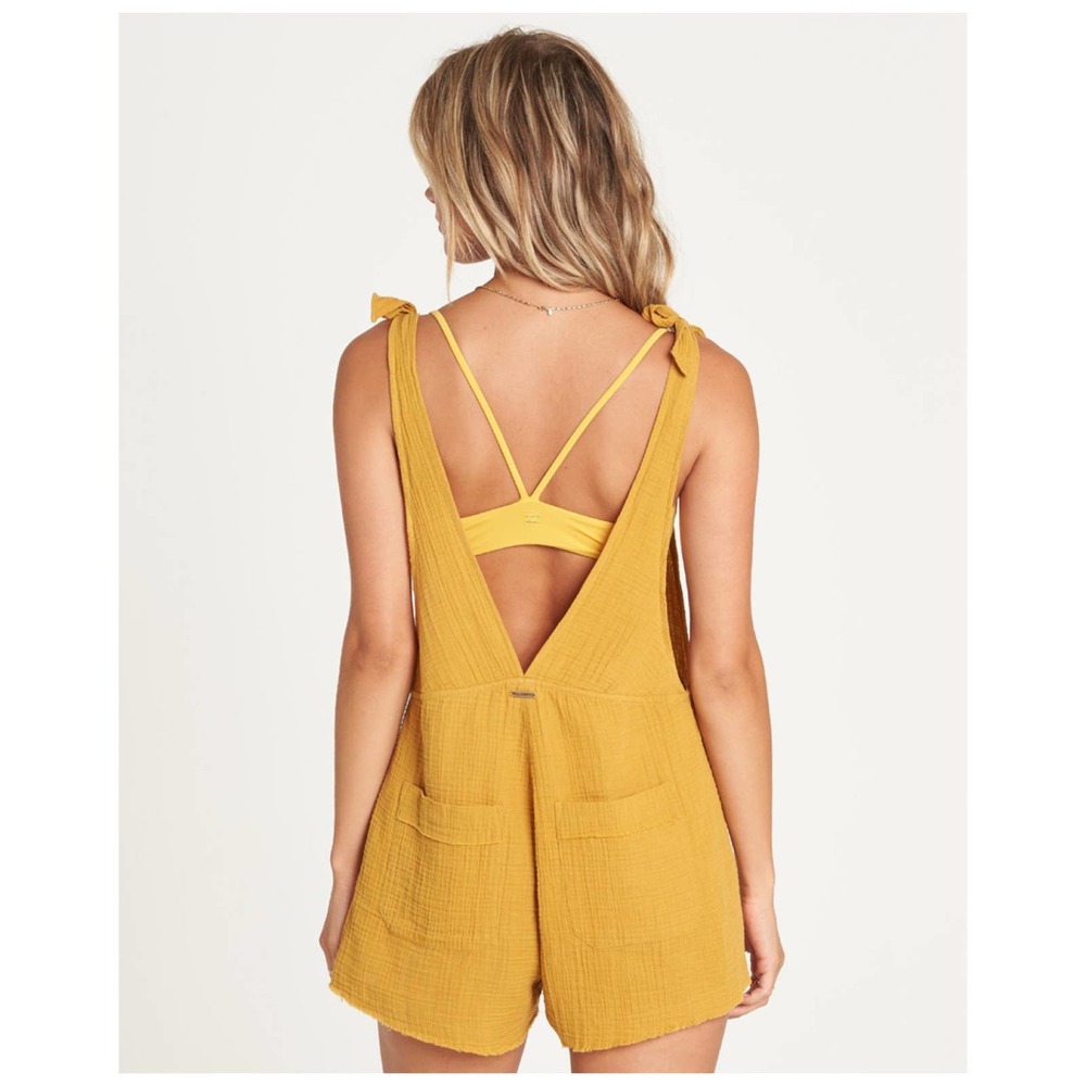 Billabong• Girl On The Run Mustard Yellow Short Overalls - Picture 16 of 16